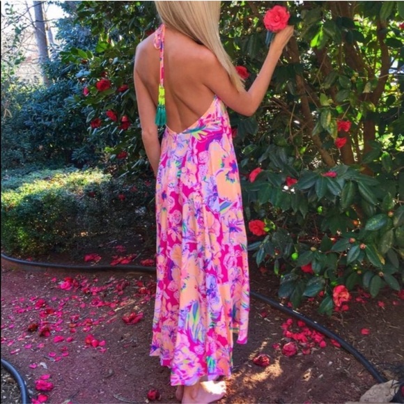 New! Lilly Pulitzer Gizelle Hi Low Halter Dress M - Picture 4 of 10